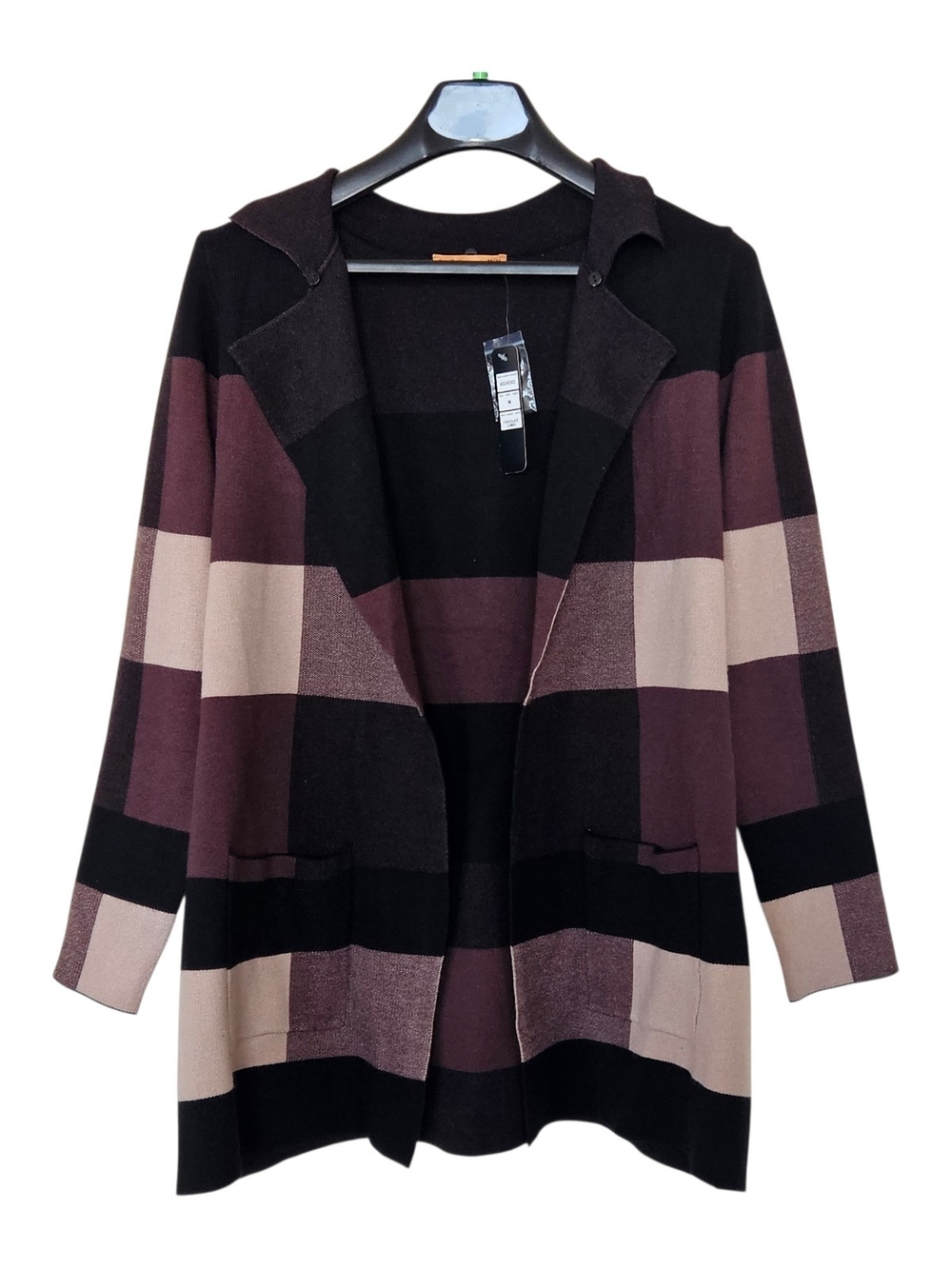 Belldini Open-Front Color-Block Open Cardigan - Black and Brown Med.